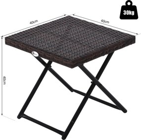Mesa de Jardim em Vime Sintético Mesa Dobrável com Pés Cruzados e Estrutura de Aço para Pátio Varanda 40x40x40 cm Castanho
