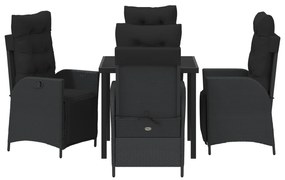 Conjunto de Jantar de Jardim 5 Peças Preto Vime Poly