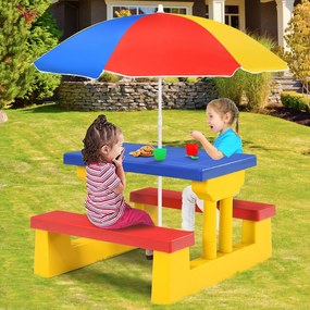 Conjunto de mesa e banco infantil para exterior com guarda-sol para crianças Mobiliário de piquenique para crianças 67 x 41 x 47 cm Multicolor