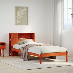 vidaXL Cama c/ estante sem colchão 100x200cm pinho maciço castanho-mel