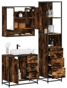 vidaXL 3 pcs conjunto de móveis WC madeira processada carvalho fumado