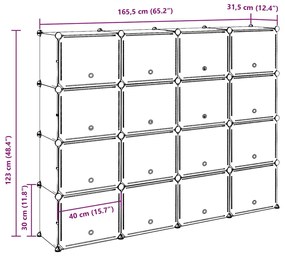 Organizador de arrumação com 16 cubos e portas PP preto