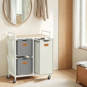 Cesto para roupa suja com 3 compartimentos dois cestos de 25 L e um de 50 L bege natural-cinzento-branco creme