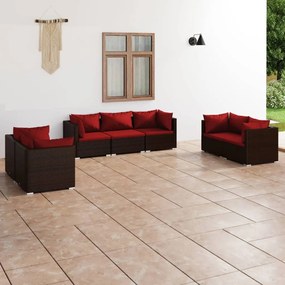 vidaXL 7 pcs conjunto lounge jardim c/ almofadões vime PE castanho