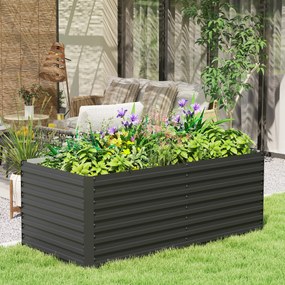 Floreira jardim 160 x 80 x 60 cm elevada galvanizada retangular para exterior - fundo aberto cinzenta