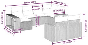 10 pcs conjunto de sofás p/ jardim com almofadões vime PE bege