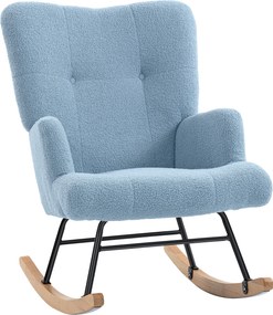 HOMCOM Poltrona para Amamentação de Baloiço em Borrego com Encosto Capitonê e Base de Madeira 65x88x87 cm Creme | Aosom Portugal