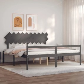 Estrutura de cama com cabeceira 200x200 cm madeira maciça cinza