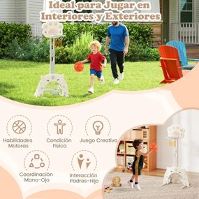 Cesto de basquetebol 3 em 1 para crianças a partir dos 3 anos com ajustável em altura com jogos de futebol e golfe  65 x 49 x 130-151 cm Bege