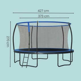 Trampolim infantil de jardim de 427 cm com varas curvas, rede de segurança Preto-Azul