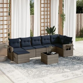 vidaXL 8 pcs conjunto sofás p/ jardim c/ almofadões vime PE cinzento