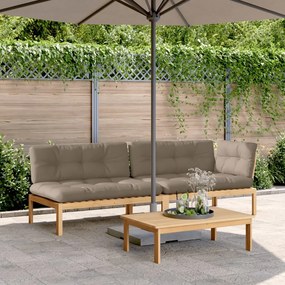 vidaXL 3 pcs móveis de paletes p/ jardim c/ almofadões acácia maciça