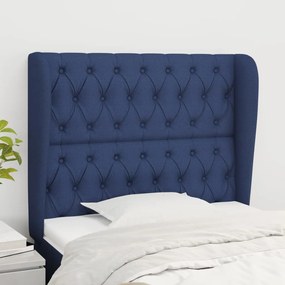 3118288 vidaXL Cabeceira de cama c/ abas tecido 103x23x118/128 cm azul