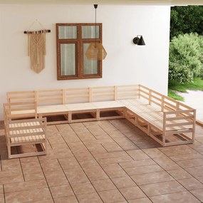 10 pcs conjunto lounge de jardim pinho maciço