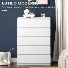 Cómoda Moderna com 6 Gavetas Cómoda de Madeira para Dormitório Entrada Sala de Estar Carga Máxima 50kg 80x39x115cm Branco