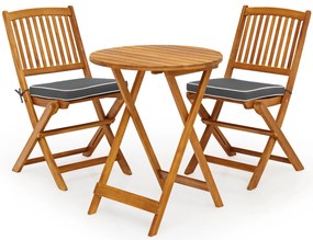Conjunto dobrável para Jardim Bistro Mesa e cadeiras de madeira dobráveis com almofadas macias para terraço jardim Cinzento e Castanho