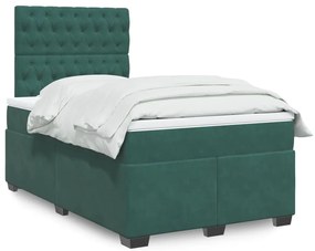 Cama boxspring com colchão 120x190 cm veludo verde-escuro