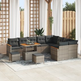 vidaXL Conjunto de Sofá para Jardim de 12 Peças com Almofadas Cinza Rattan Poliéster Acácia