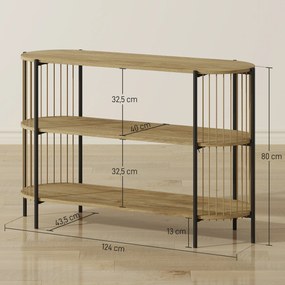 Mesa Consola com Corda de Papel Trançada à Mão Consola de Entrada de 3 Níveis com Estrutura de Aço Estilo Boémio 124x43,5x80 cm Madeira