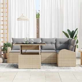 Conjunto de Sofá para Jardim vidaXL 6 Peças com Almofadas Bege Rattan