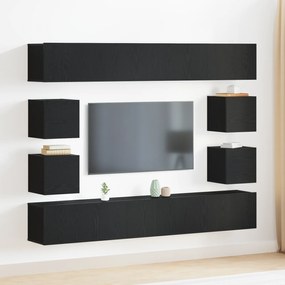 Conjunto de armários para TV vidaXL de 6 peças em carvalho preto montados na parede.