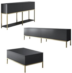 Conjunto de Mobiliário de Sala Lord – Antracite e Dourado – Tv Stand:
