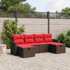 vidaXL 6 pcs conjunto de sofás jardim c/ almofadões vime PE castanho