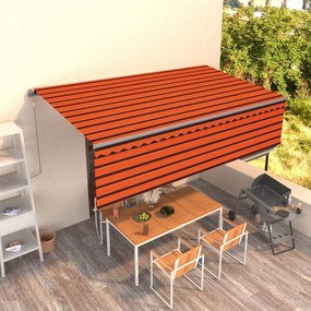 vidaXL Toldo retrátil manual com estore 5x3 m laranja e castanho