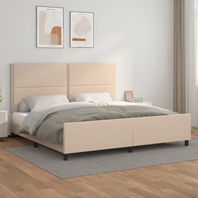vidaXL Estrutura cama cabeceira 200x200 cm couro artificial cappuccino