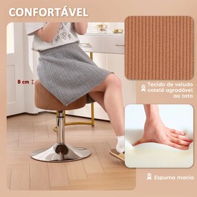 Banco de toucadou ou cozinha Ajustável em Altura 52-66 cm Estofado em Veludo Giratória a 360° Castanho