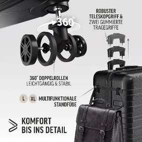 Conjunto de 3 malas de viagem com estrutura rígida «New York», rodas de 360°, ABS Pretas