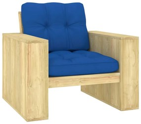 Cadeira de jardim c/ almofadões azul real pinho impregnado