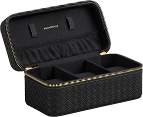 Coleção SONGMICS HOME RONNE - Estojo de viagem para relógios com 3 compartimentos, caixa para 3 relógios, couro PU com relevo, 10 x 20 x 9 cm, ideia para presente, superfície preta, forro preto JWB017B01