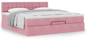 Estrutura de cama otomana com colchão 180x200 cm veludo rosa