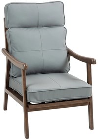 HOMCOM Poltrona de Sala de Estar Estofada em PU com Estrutura de Madeira Almofadas Acolchoadas Poltrona de Leitura 63,5x83x105 cm Cinza