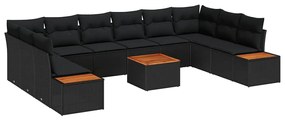 Conjunto de Sofá de Jardim vidaXL com 11 Peças e Almofadas Preto de Ra