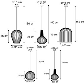 Conjunto de 5 Candeeiros de suspensão preto e dourado - WIRE Design