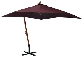 vidaXL Guarda-sol de jardim suspenso com poste abeto maciço bordô