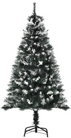 HOMCOM Árvore de Natal Automática 150 cm com 378 Ramos 41 Decorações Suporte em Aço Base Dobrável e Removível Verde