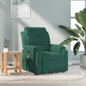 Poltrona de massagens reclinável veludo verde-escuro