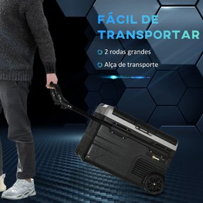 Outsunny Geleira de Compressor Portátil 55L Geleira Elétrica de Carro CC 12V/24V Temperatura até -20℃ com Tela Tátil Alça Retrátil e Rodas 71,1x46x57,1cm Preto