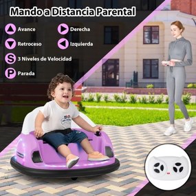 Carrinho choques elétrico para crianças 6v com controlo remoto, luz LED, buzina e música, rotação de 360° com cinto de segurança rosa