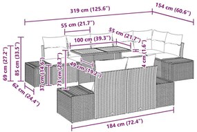 Conjunto de Jantar de 9 Peças com Almofadas Pretas em Rattan Sintético