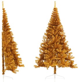 Meia árvore de Natal artificial com suporte 210 cm PET dourado