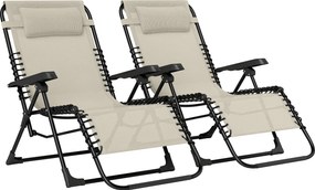 Outsunny Conjunto de 2 espreguiçadeiras, espreguiçadeira dobrável reclinável com apoio de cabeça em textilène, 90 x 65 x 112 cm, bege | Aosom Portugal