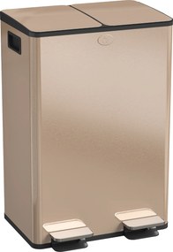 Caixote do lixo de cozinha com 2 compartimentos de 2 x 28 L, aço inoxidável, tampa com fecho suave, 45,8 x 36 x 67,6 cm, dourado