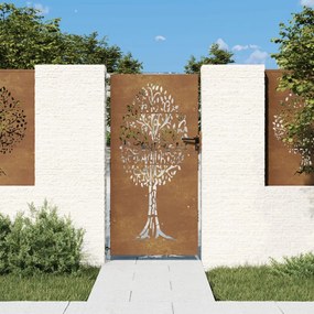 153212 vidaXL Portão de jardim 85x175 cm aço corten design árvore