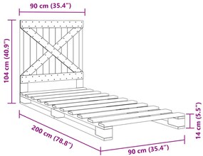 Estrutura de cama com cabeceira 90x200 cm pinho maciço cinzento