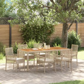 vidaXL Conjunto de Jantar de 7 peças com Almofadas Bege em Rattan