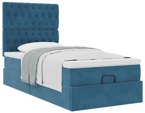Estrutura cama otomana com colchões azul escuro 90x190cm veludo